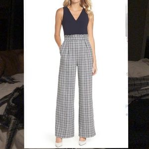 Navy and tweed wide leg Chelsea 28 jumpsuit